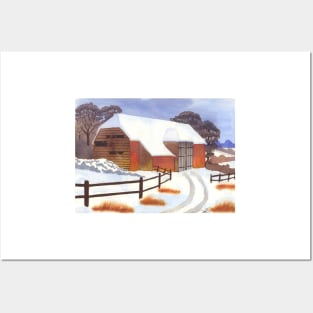 Barn in Snow Posters and Art